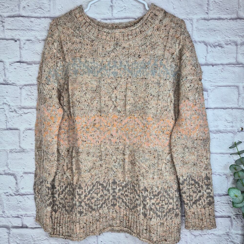 Sundance Fair Isle Cable Knit Sweater Small Wool Blend Flecked Nordic Pullover